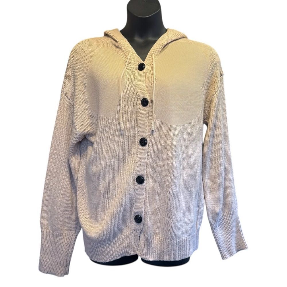 Tan Button-Down Long Sleeve Hooded Sweater NWT - Woven Right - Picture 5 of 12